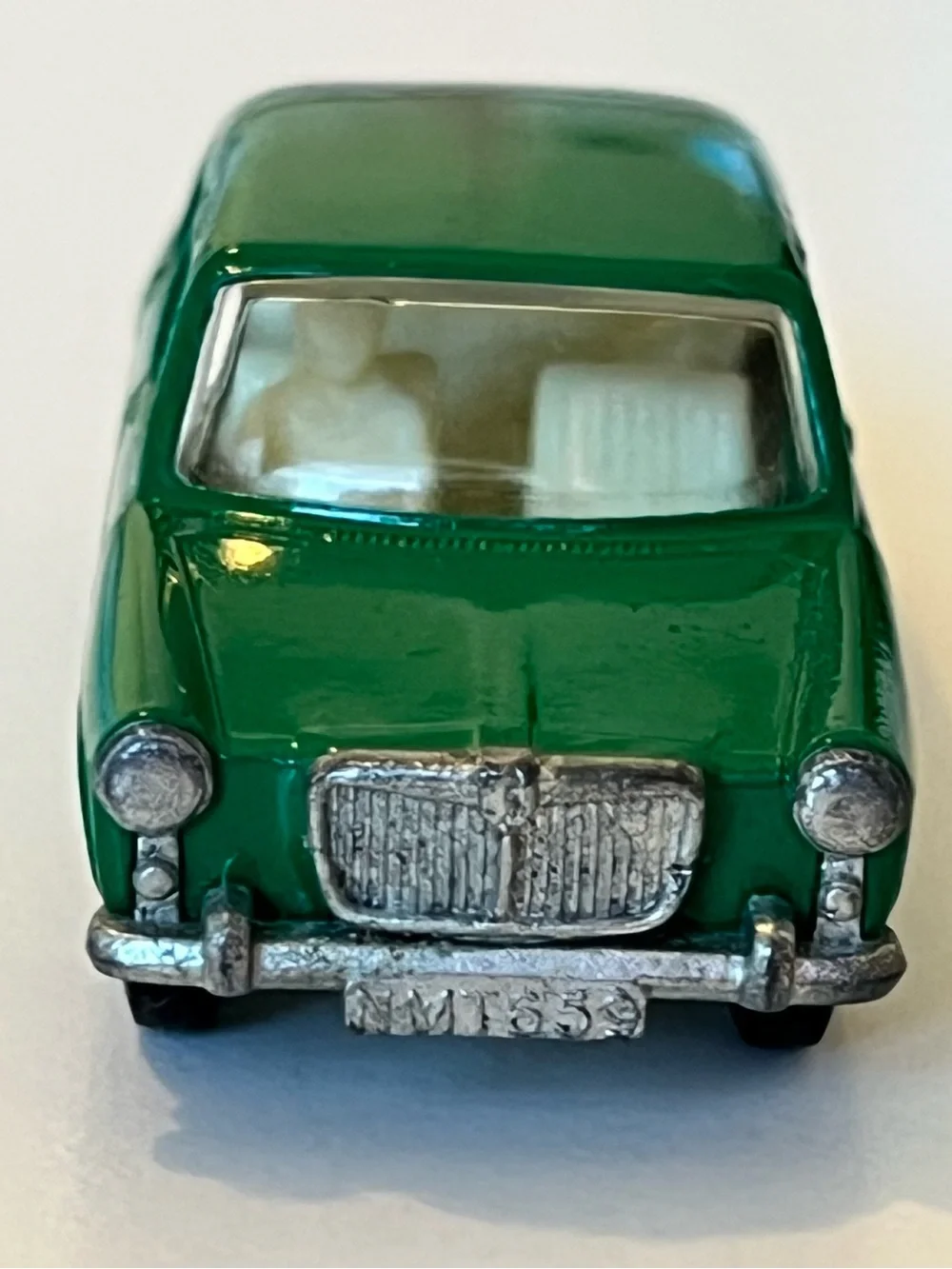 Vintage Matchbox No. 64 MG 1100 Green Ivory Interior Driver & Dog Lesney England